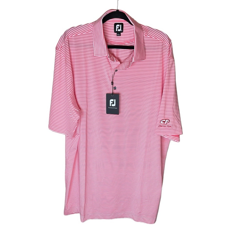 FootJoy FJ Mens Short Sleeve Pink and White Striped Golf Polo Shirt NWT Size XXL